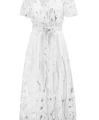 Sequin Leaf Embroidery Tie Front Short Sleeve Dress - Body By J'ne