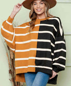 Striped Dropped Shoulder Round Neck Blouse - Body By J'ne