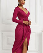 High-low Ruched Surplice Long Sleeve Dress - Body By J'ne