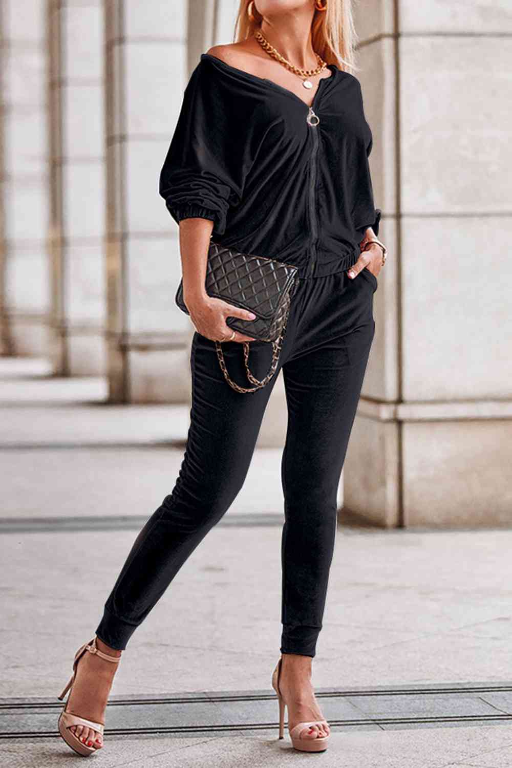 Zip-Up Jacket and Pants Set - Body By J'ne