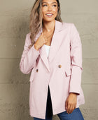 Double-Breasted Padded Shoulder Blazer with Pockets - Body By J'ne