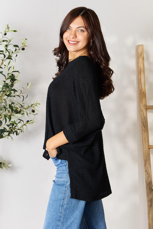 Round Neck High-Low Slit Knit Top - Body By J'ne