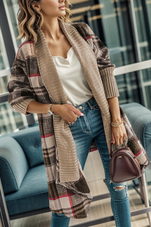 Plaid Open Front Long Sleeve Cardigan - Body By J'ne