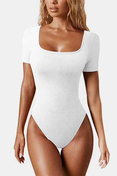 Square Neck Short Sleeve Active Bodysuit - Body By J'ne