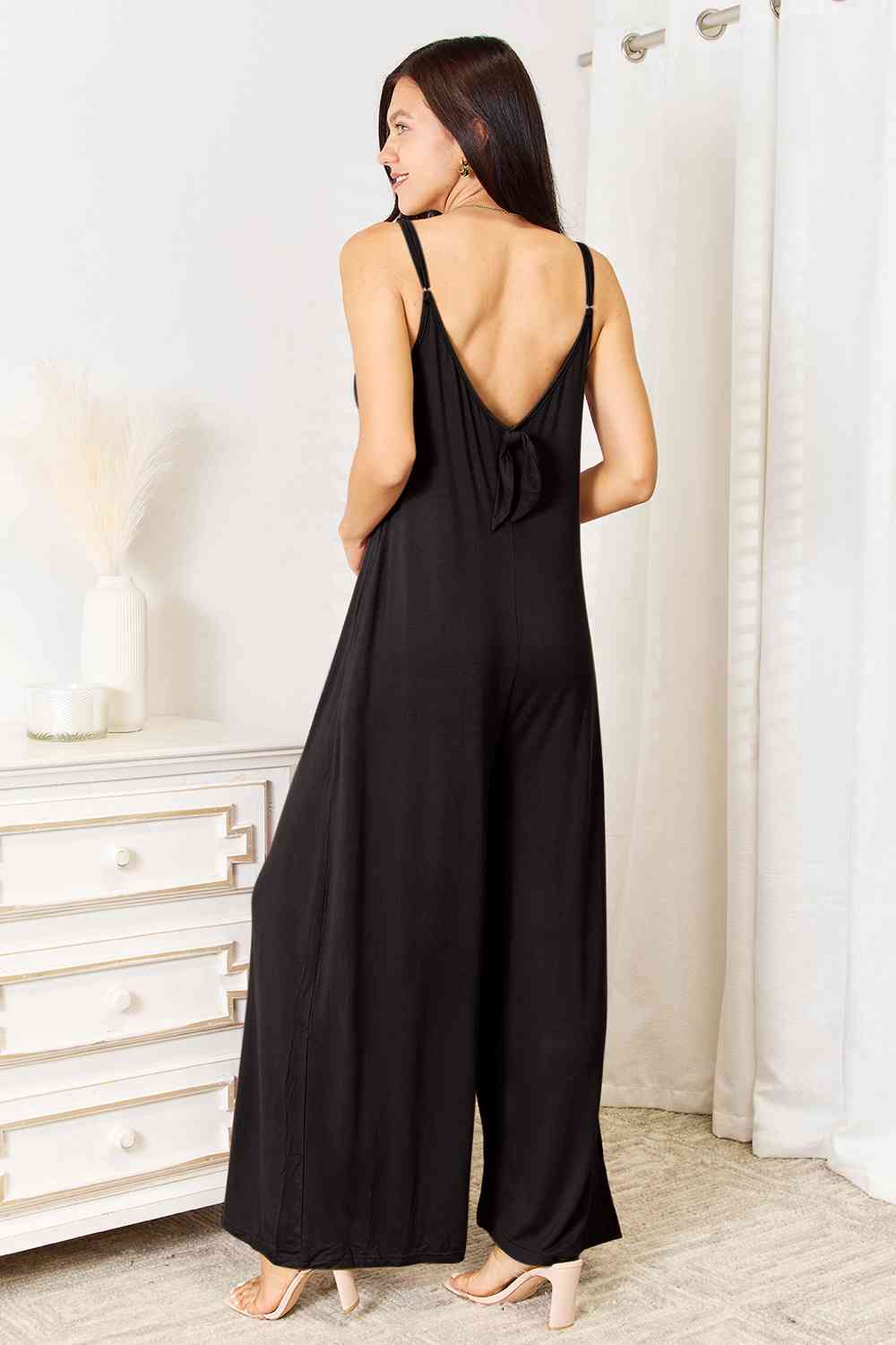 Soft Rayon Spaghetti Strap Tied Wide Leg Jumpsuit - Body By J'ne