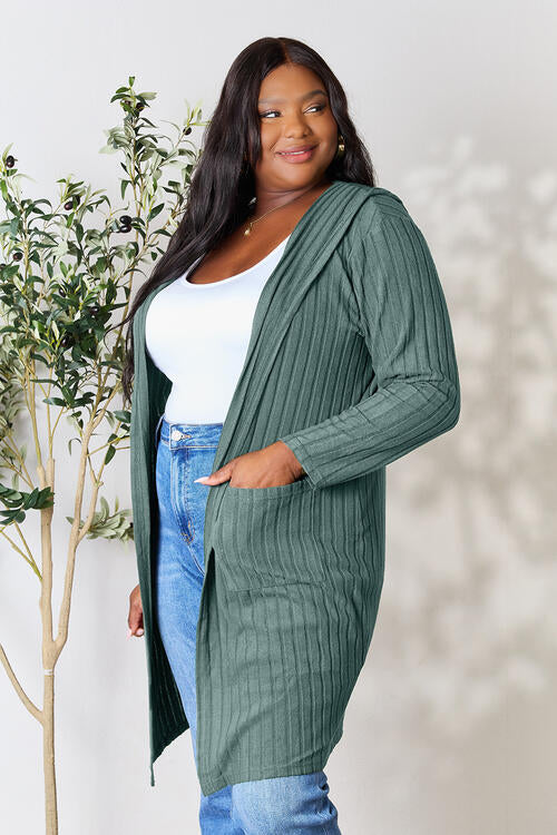 Ribbed Open Front Long Sleeve Cardigan - Body By J'ne