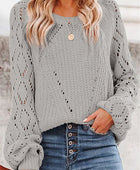 Openwork Round Neck Lantern Sleeve Sweater - Body By J'ne