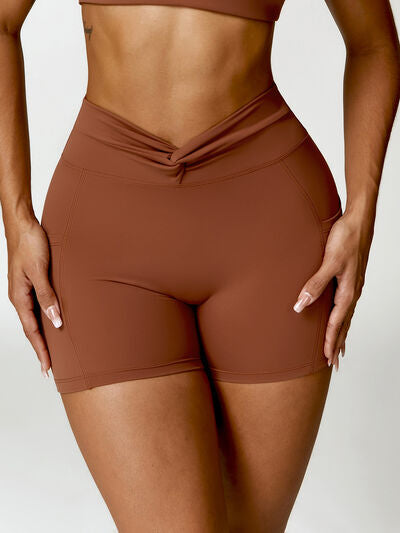 Twisted High Waist Active Shorts with Pockets - Body By J'ne