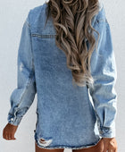 Distressed Snap Down Denim Jacket - Body By J'ne