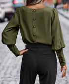 Round Neck Lantern Sleeve Blouse - Body By J'ne