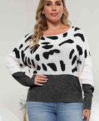 Plus Size Leopard Round Neck Long Sleeve Sweater - Body By J'ne