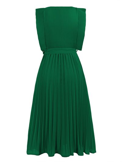 Tied Round Neck Pleated Midi Dress - Body By J'ne