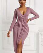 High-low Ruched Surplice Long Sleeve Dress - Body By J'ne