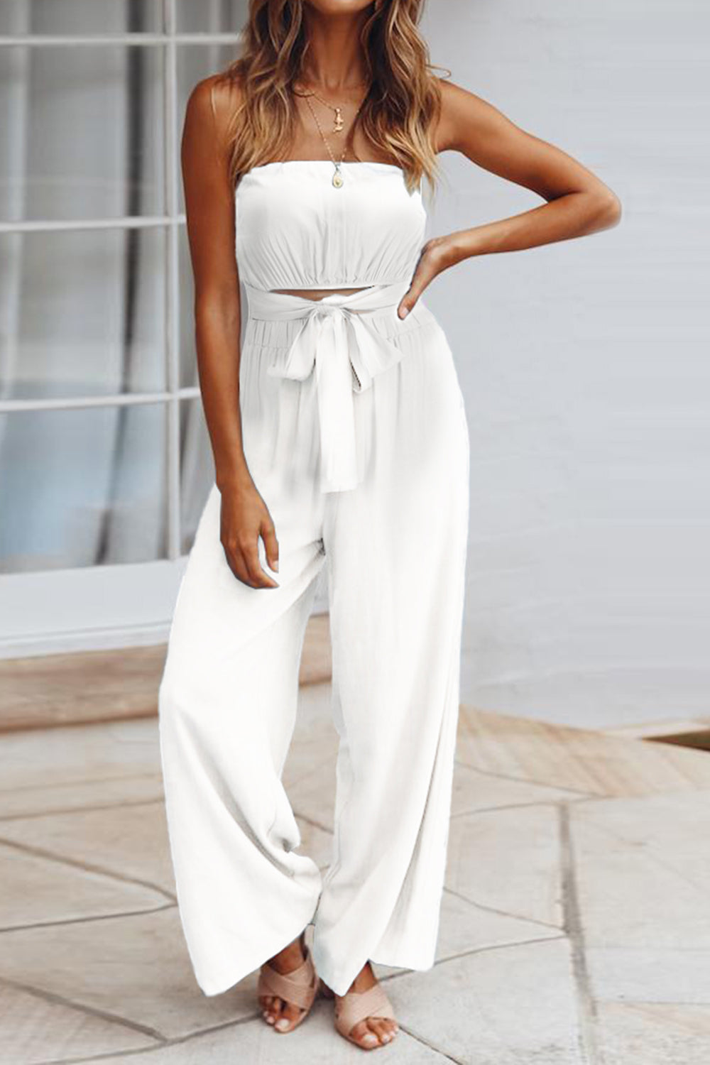 Tied Cutout Tube Wide Leg Jumpsuit - Body By J'ne