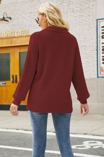 Ribbed Johnny Collar Pullover Sweater - Body By J'ne