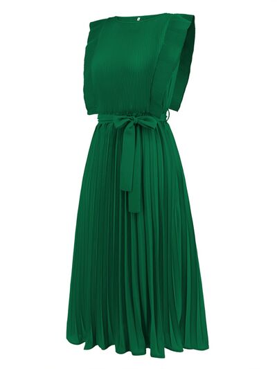 Tied Round Neck Pleated Midi Dress - Body By J'ne