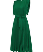 Tied Round Neck Pleated Midi Dress - Body By J'ne