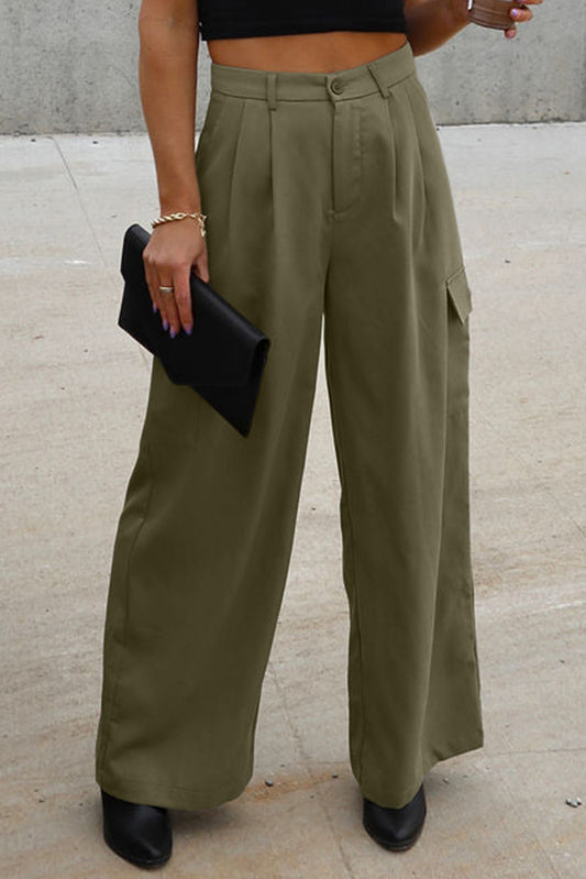 Ruched Wide Leg Pants with Pockets - Body By J'ne