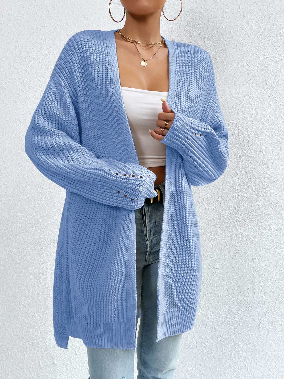 Open Front Dropped Shoulder Slit Cardigan - Body By J'ne