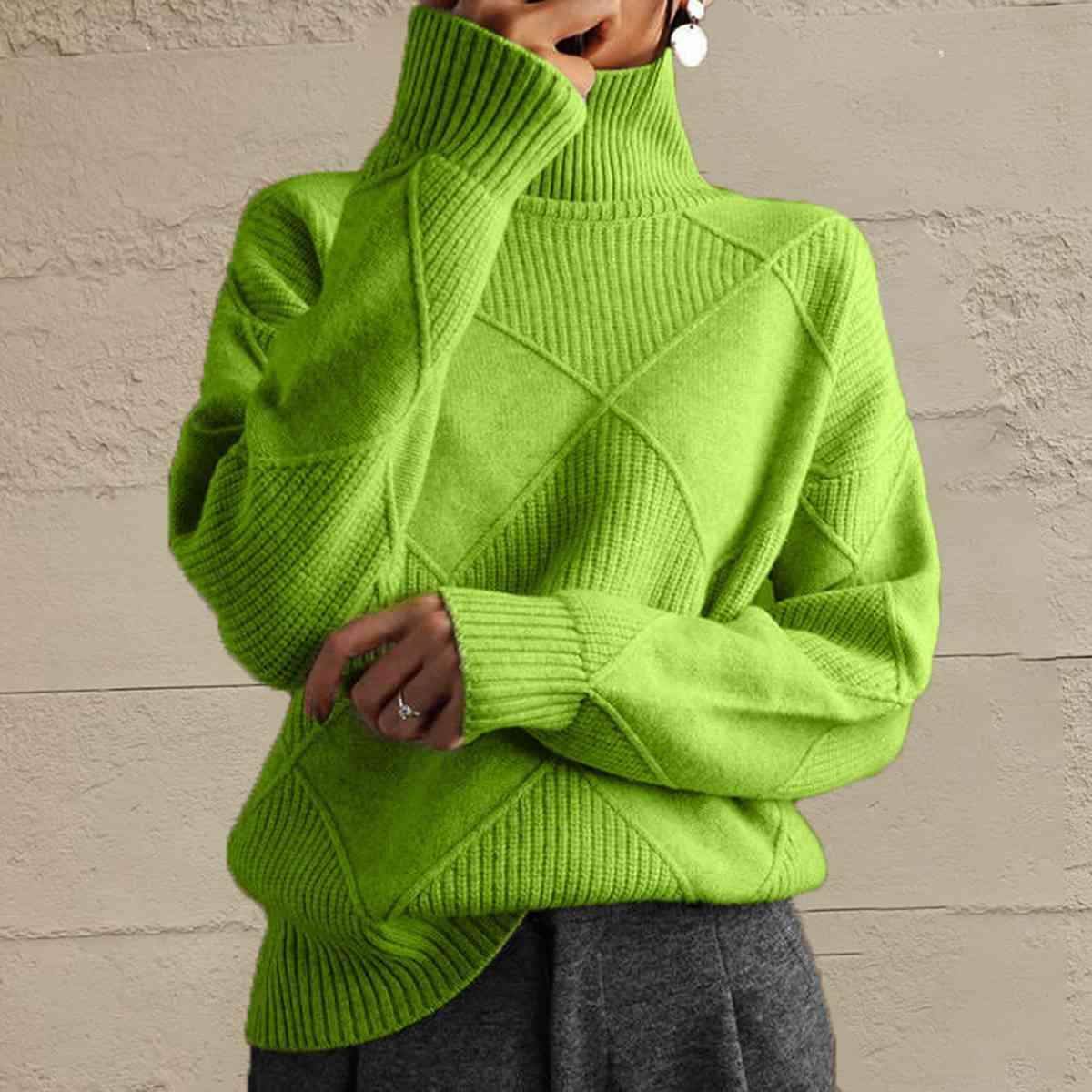 Geometric Turtleneck Long Sleeve Sweater - Body By J'ne