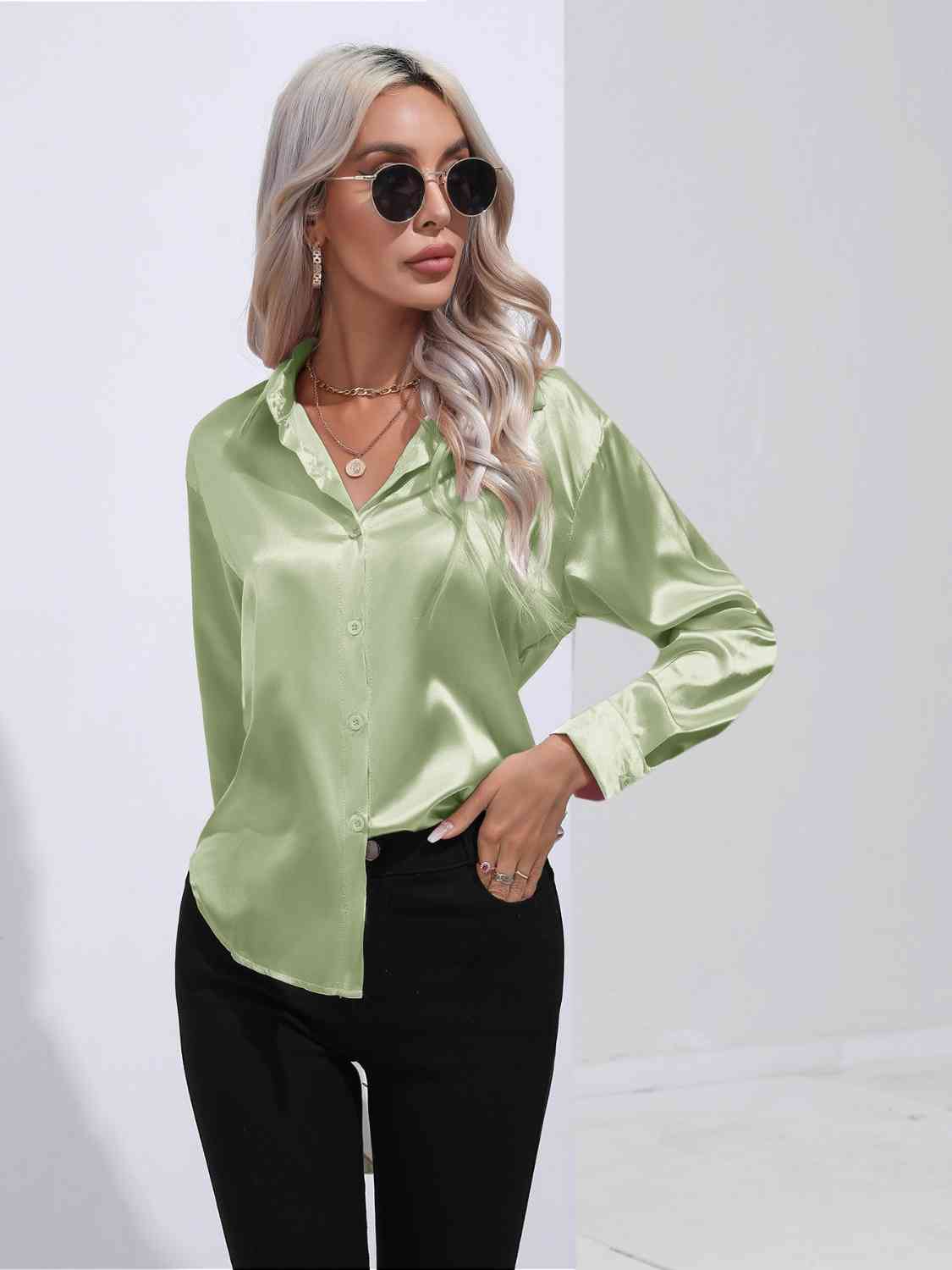 Collared Neck Buttoned Long Sleeve Shirt - Body By J'ne