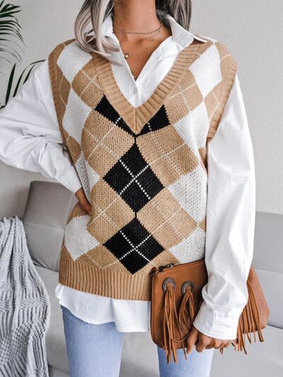 Plaid V-Neck Sweater Vest - Body By J'ne