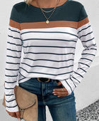 Striped Round Neck Long Sleeve T-Shirt - Body By J'ne