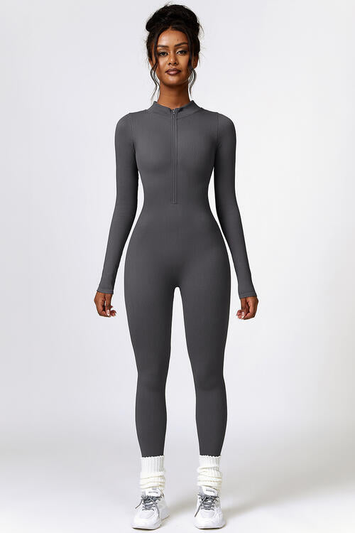 Half Zip Long Sleeve Active Jumpsuit - Body By J'ne