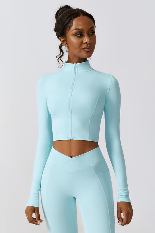 Zip Up Long Sleeve Cropped Active Top - Body By J'ne