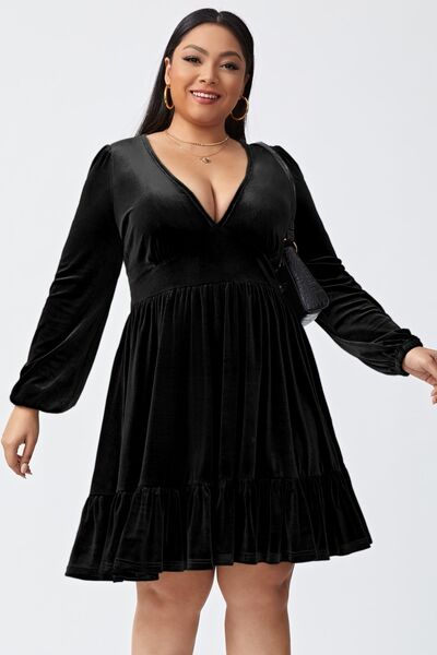 Plus Size Plunge Long Sleeve Mini Dress - Body By J'ne