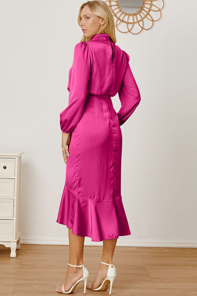 Mock Neck Ruffled Asymmetrical Dress - Body By J'ne