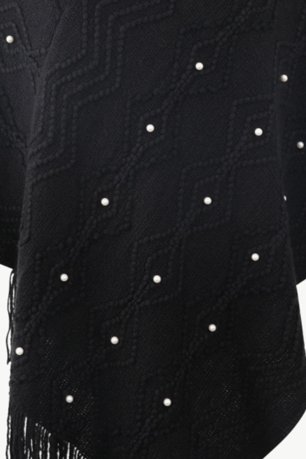 Pearl Trim V-Neck Fringe Hem Poncho - Body By J'ne