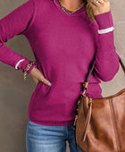 Round Neck Contrast Long Sleeve Knit Top - Body By J'ne