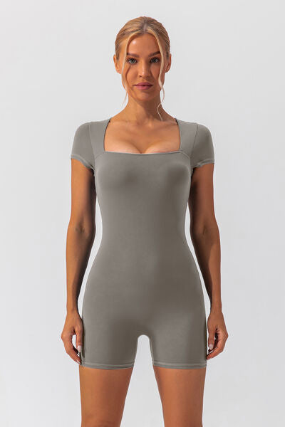 Square Neck Cap Sleeve Active Romper - Body By J'ne