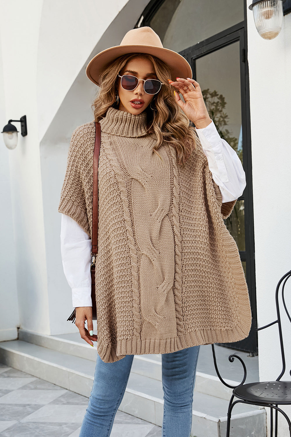 Cable-Knit Turtleneck Slit Sweater - Body By J'ne