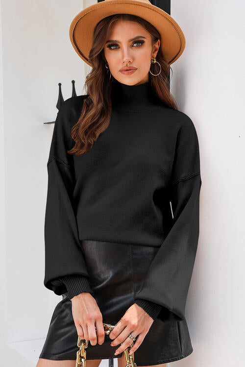 Turtleneck Lantern Sleeve Sweater - Body By J'ne