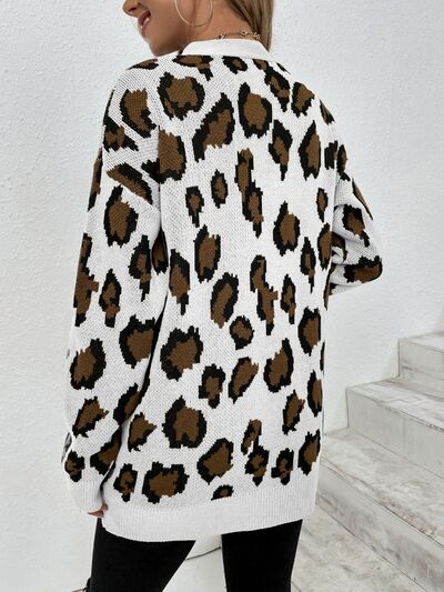 Leopard Open Front Dropped Shoulder Cardigan - Body By J'ne