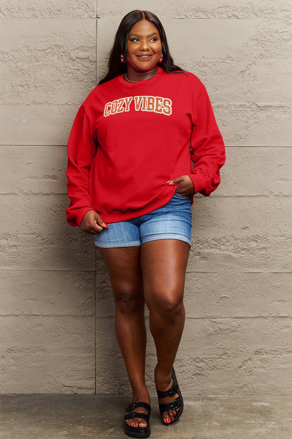 Full Size COZY VIBES Graphic Sweatshirt - Body By J'ne