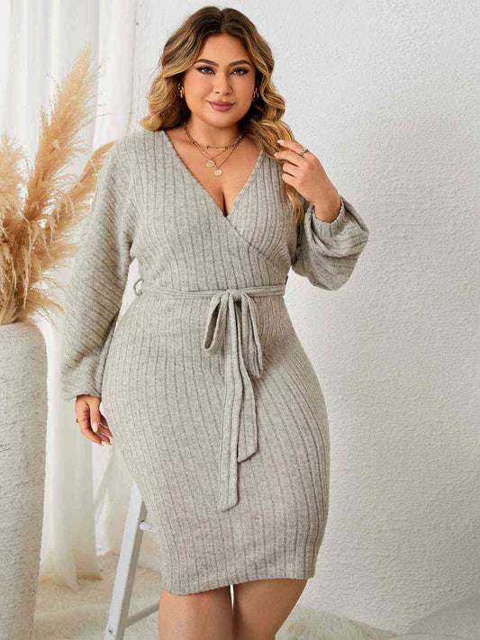 Plus Size Tie Waist Wrap Dress - Body By J'ne