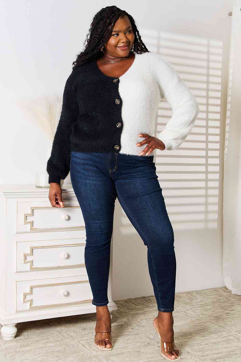 Radiant Contrast Button-Front V-Neck Cardigan - Body By J'ne