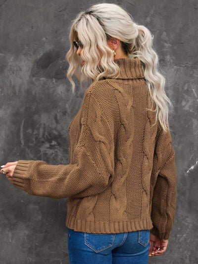 Cable-Knit Turtleneck Dropped Shoulder Sweater - Body By J'ne