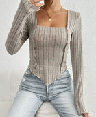 Ribbed Decorative Button Long Sleeve T-Shirt - Body By J'ne