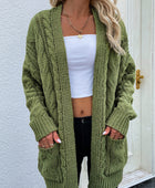 Woven Right Cable-Knit Open Front Cardigan with Front Pockets - Body By J'ne