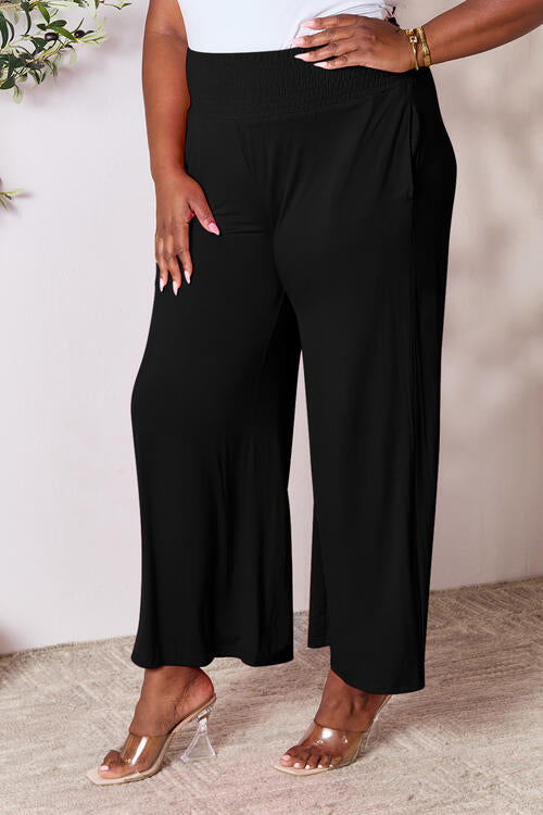 Smocked Wide Waistband Wide Leg Pants - Body By J'ne