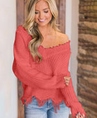 Frayed Hem Dropped Shoulder Sweater - Body By J'ne