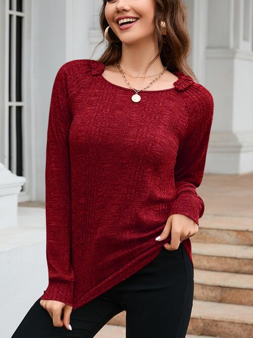 Texture Round Neck Long Sleeve Knit Top - Body By J'ne