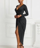 High-low Ruched Surplice Long Sleeve Dress - Body By J'ne