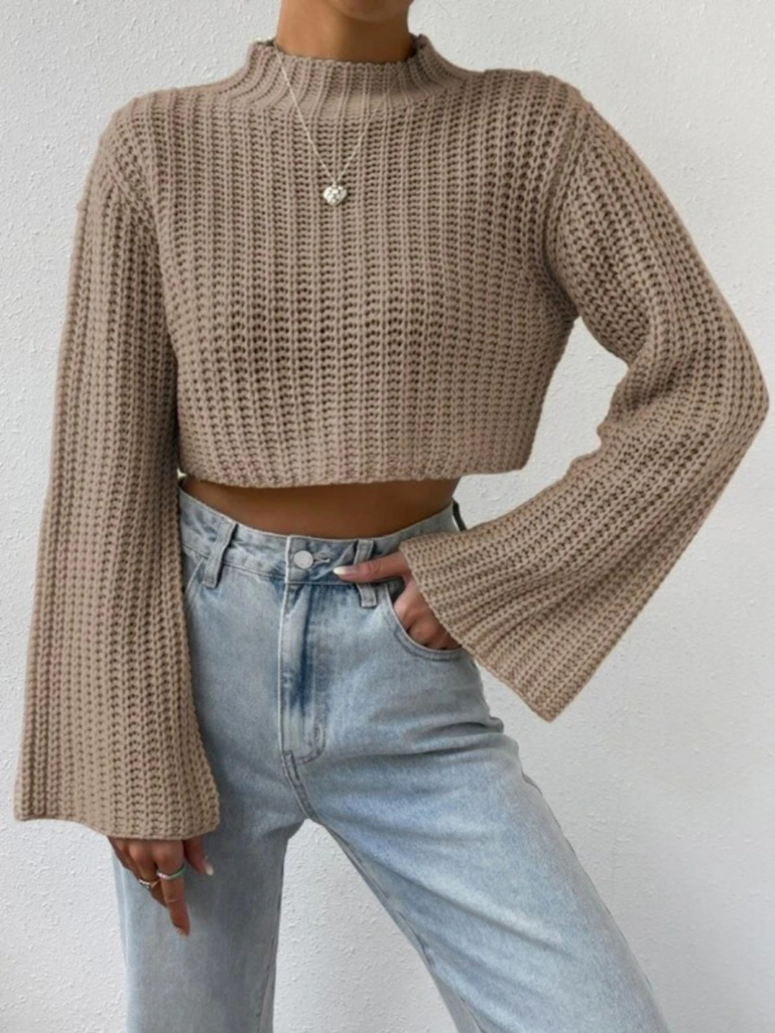 Mock Neck Long Sleeve Cropped Sweater - Body By J'ne