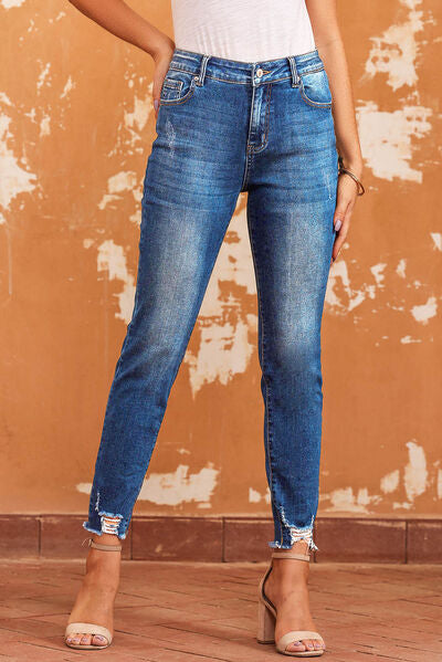 Raw Hem Skinny Jeans with Pockets - Body By J'ne