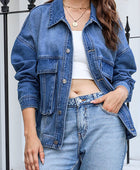 Button Up Dropped Shoulder Denim Jacket with Pockets - Body By J'ne